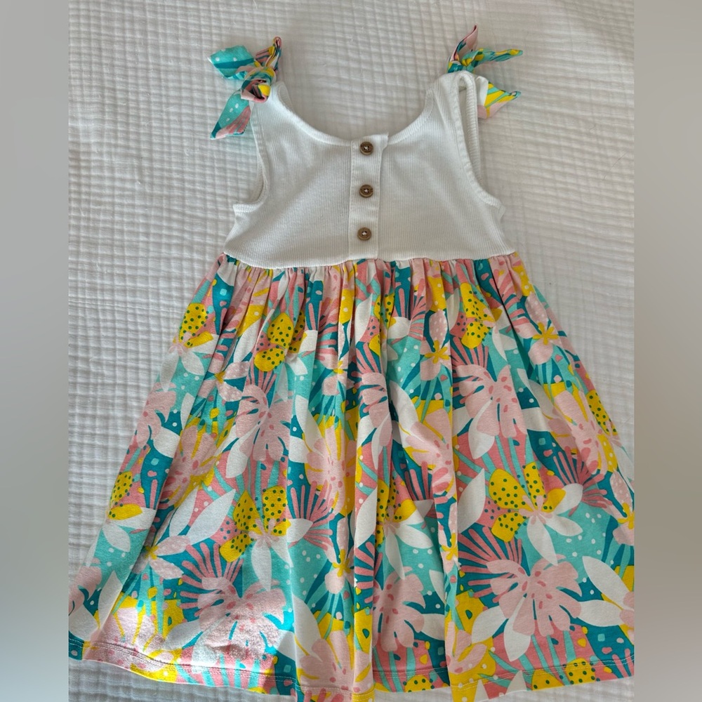 Cynthia Rowley White Bodice Teal Pink Floral Tie-Shoulder Dress